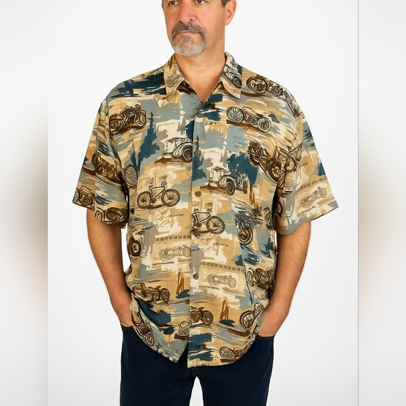 Harley-Davidson Other - Mens Harley-Davidson Casual Motorcycle Print Shirt - Tan, Blue, Black